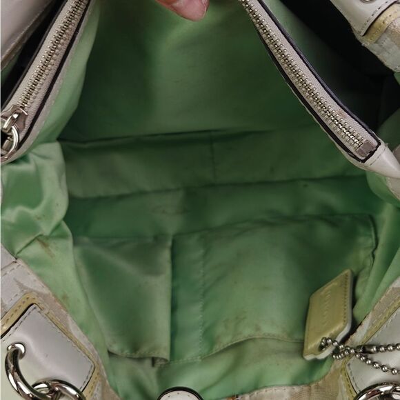 Coach Cream Genuine Leather CC Signature Canvas Shoulder Bag Tote Bag Pusre - Picture 13 of 13